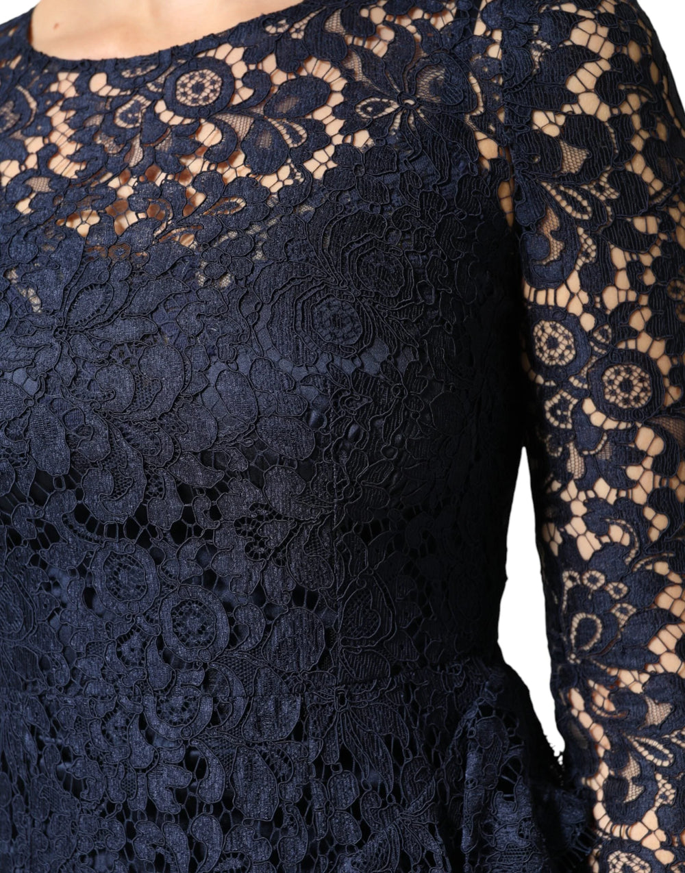 Dolce & Gabbana Blue Lace Ruffle A-line Knee Length Dress - IT40|S