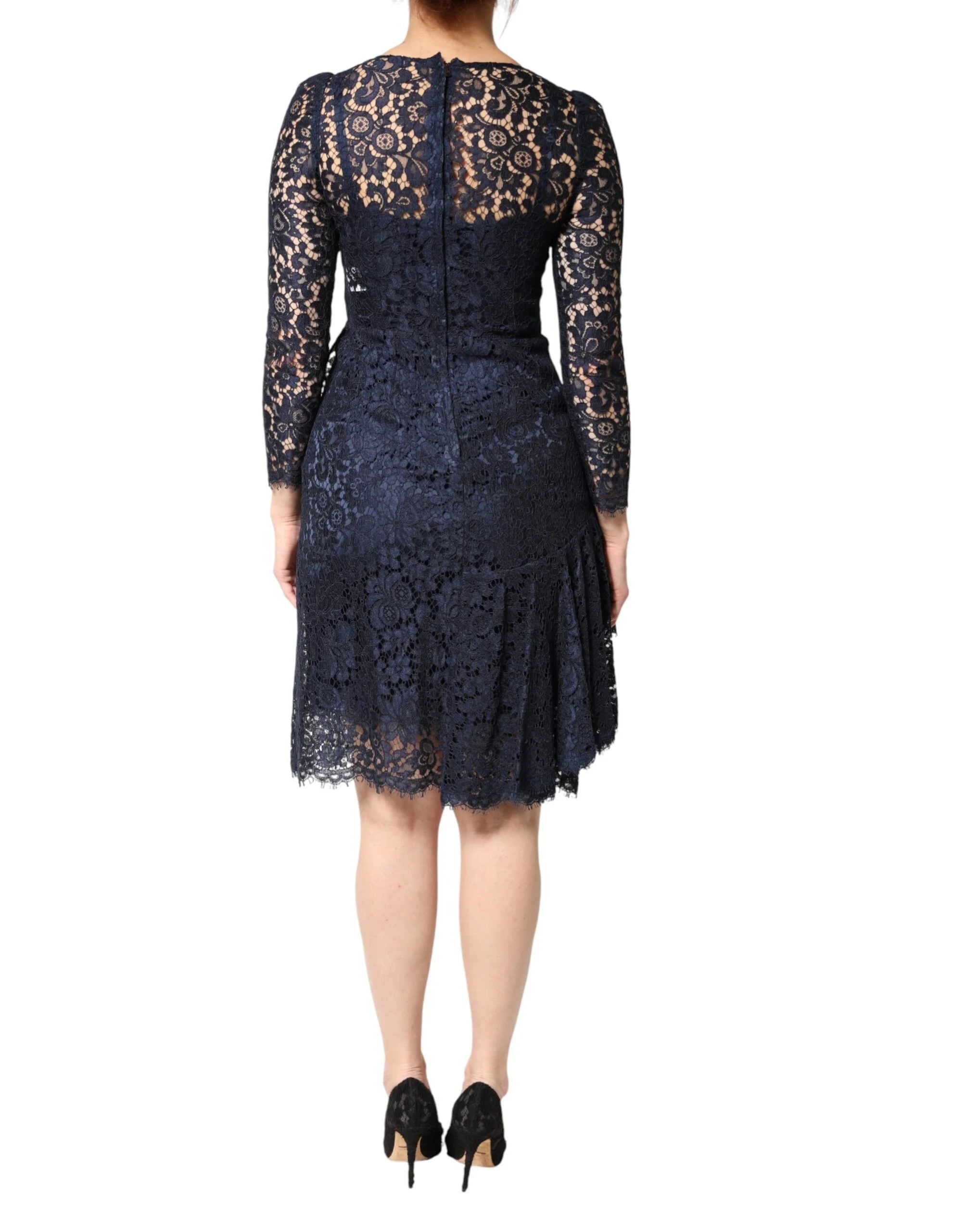 Dolce & Gabbana Blue Lace Ruffle A-line Knee Length Dress - IT40|S