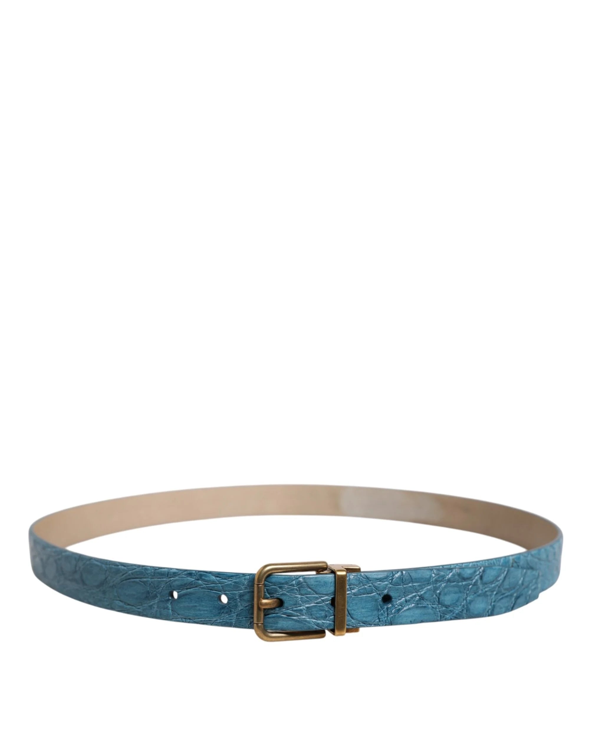 Dolce & Gabbana Blue Leather Classic Gold Metal Buckle Belt - 95 cm / 38 Inches