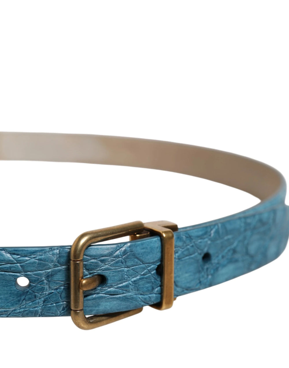 Dolce & Gabbana Blue Leather Classic Gold Metal Buckle Belt - 95 cm / 38 Inches