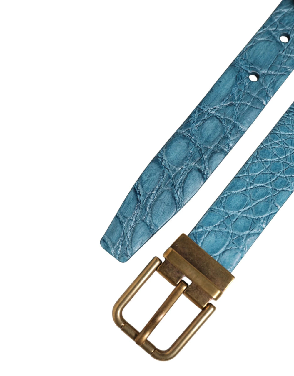 Dolce & Gabbana Blue Leather Classic Gold Metal Buckle Belt - 95 cm / 38 Inches