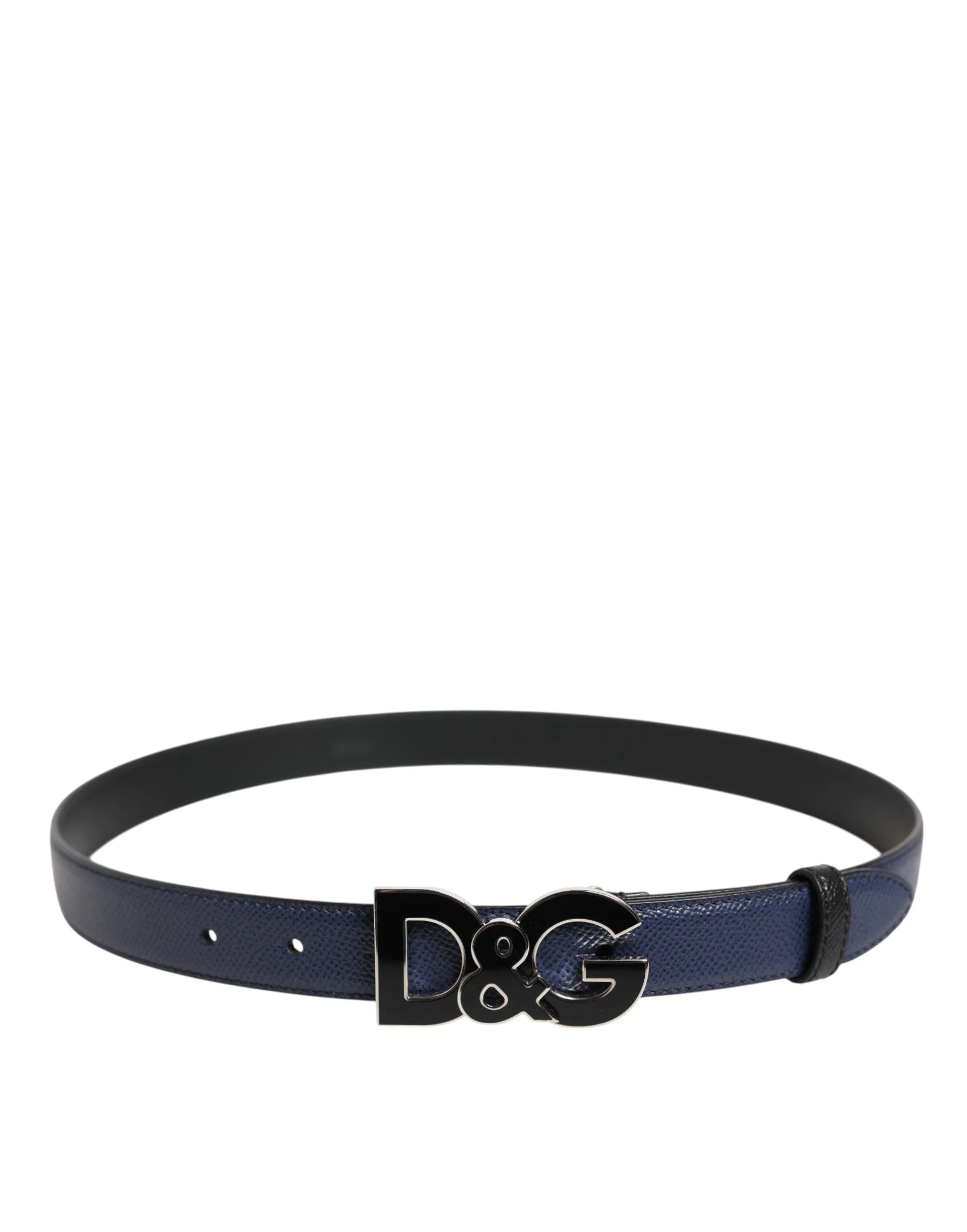Dolce & Gabbana Blue Leather Classic Metal DG Logo Buckle Belt - 80 cm / 32 Inches - Belts