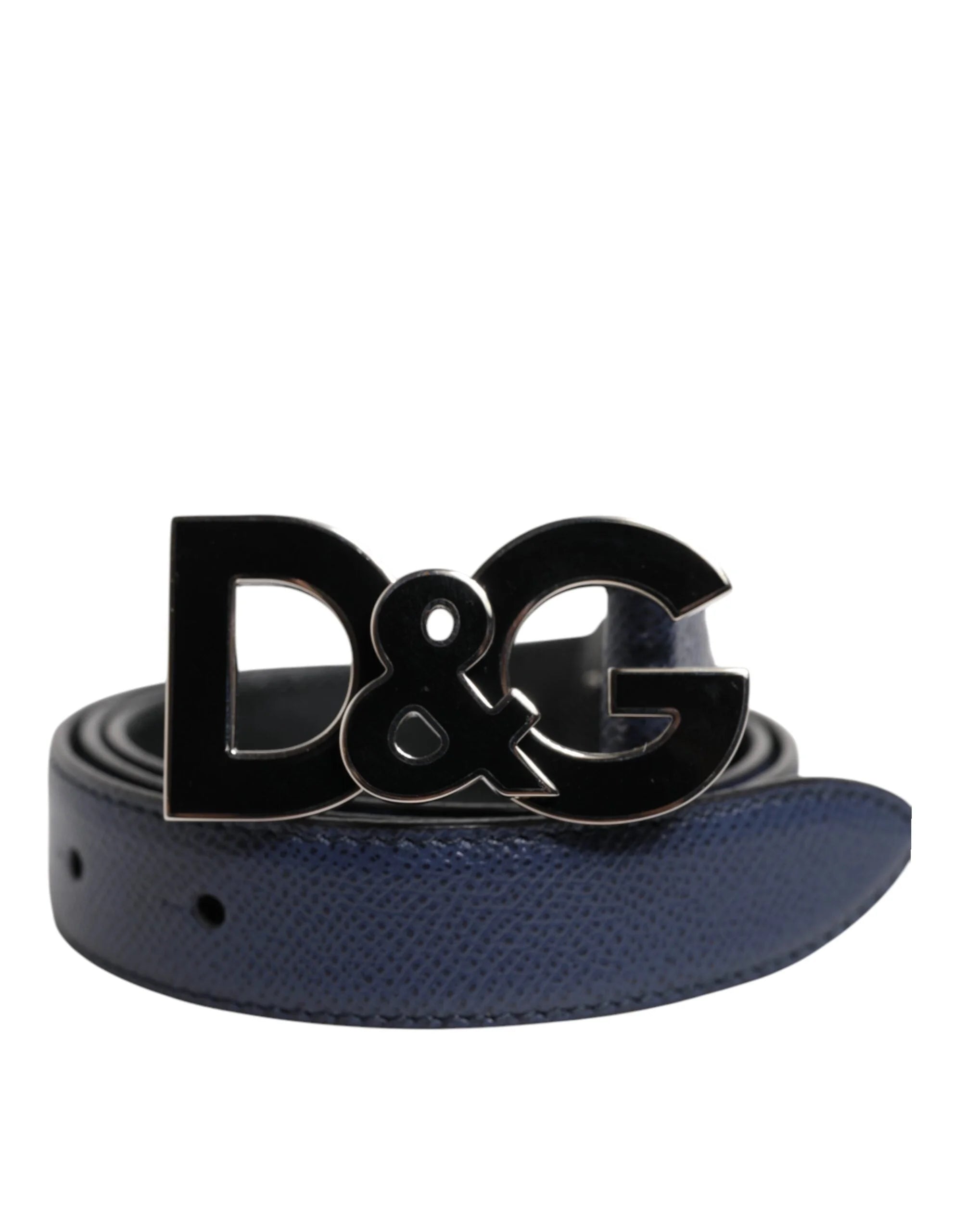 Dolce & Gabbana Blue Leather Classic Metal DG Logo Buckle Belt - 80 cm / 32 Inches - Belts