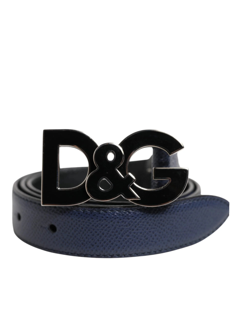 Dolce & Gabbana Blue Leather Classic Metal DG Logo Buckle Belt - 80 cm / 32 Inches - Belts