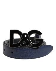 Dolce & Gabbana Blue Leather Classic Metal DG Logo Buckle Belt - 80 cm / 32 Inches - Belts