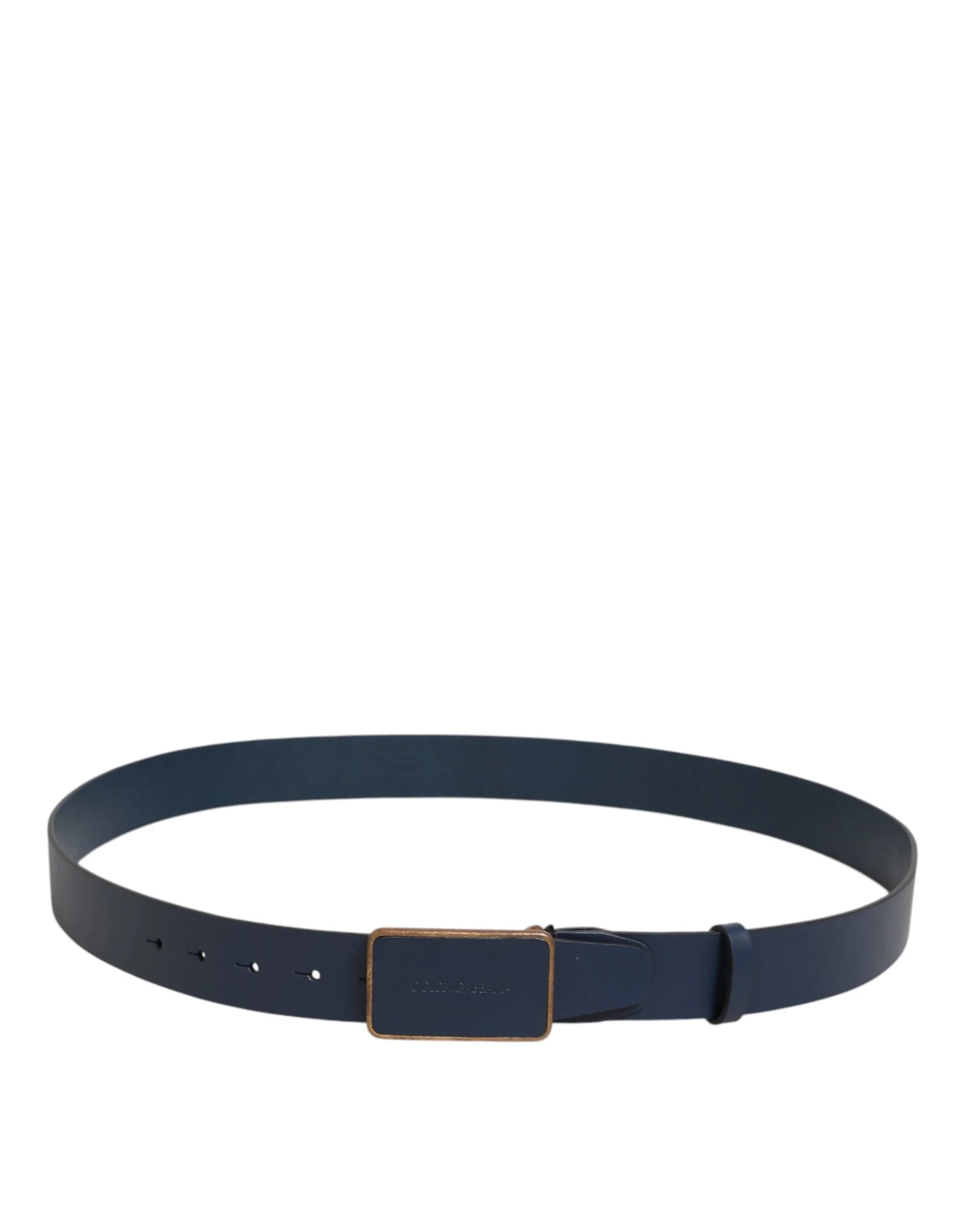 Dolce & Gabbana Blue Leather Classic Metal Logo Buckle Belt - 115 cm / 46 Inches - Belts