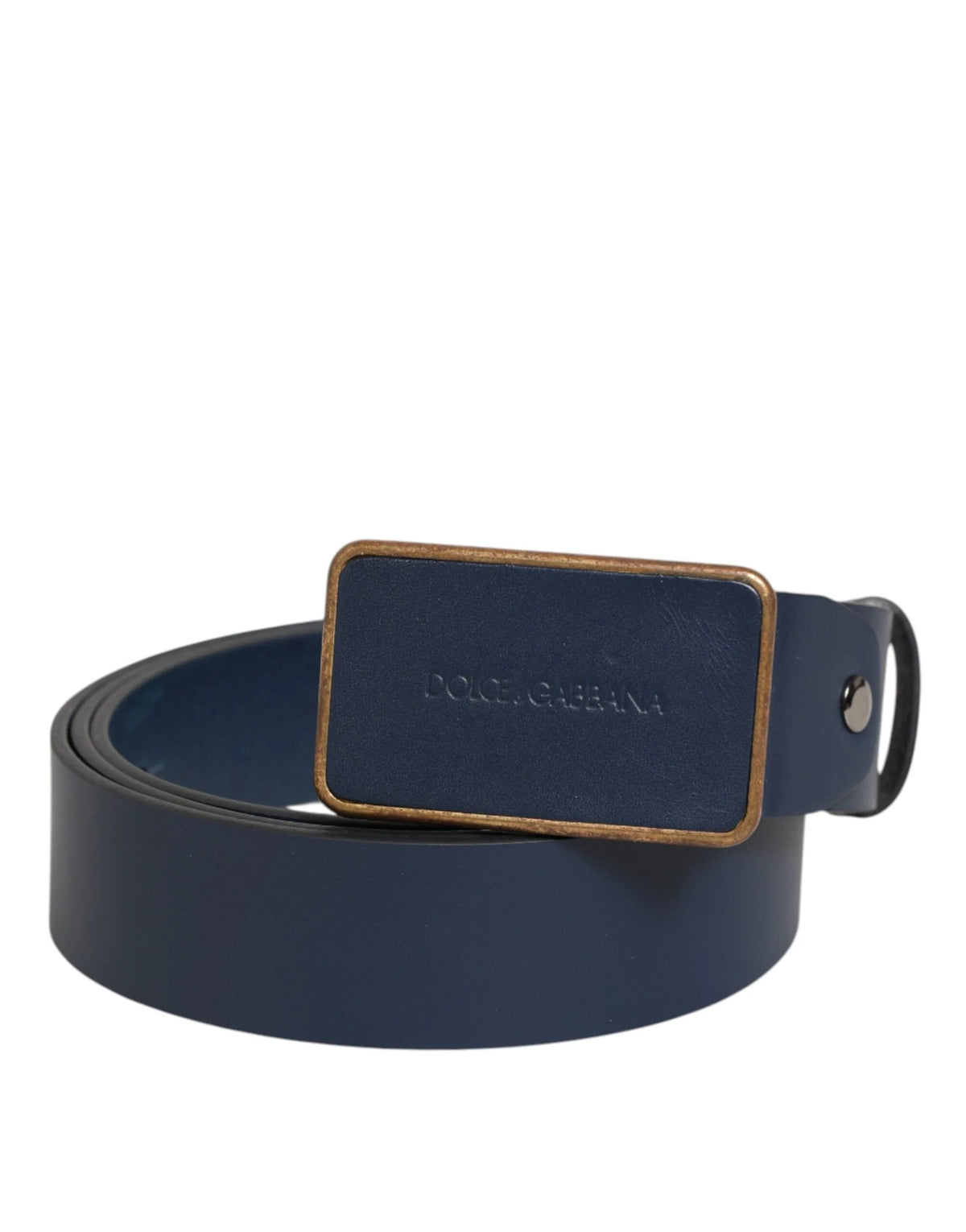 Dolce & Gabbana Blue Leather Classic Metal Logo Buckle Belt - 115 cm / 46 Inches - Belts