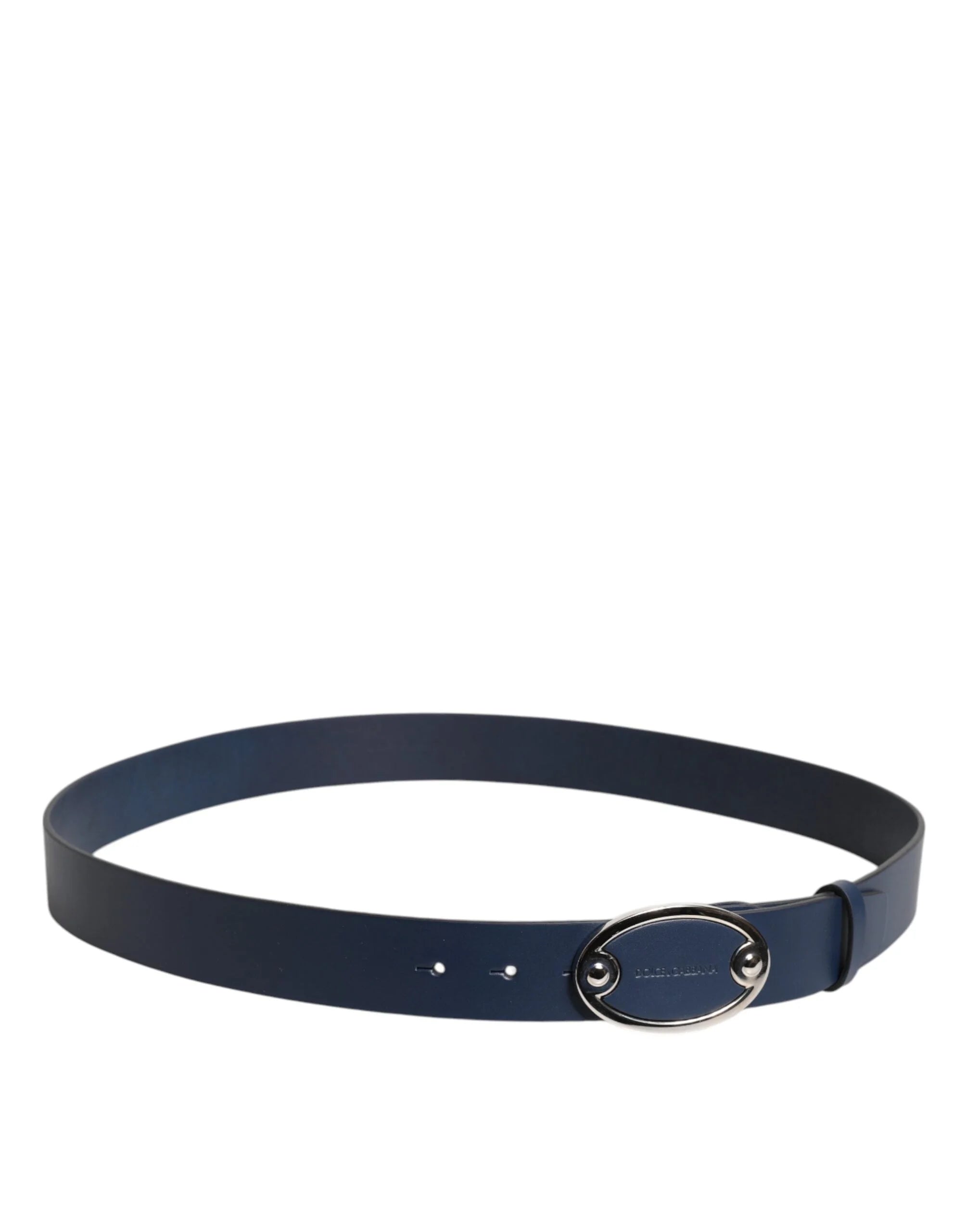 Dolce & Gabbana Blue Leather Classic Metal Logo Buckle Belt - Belts