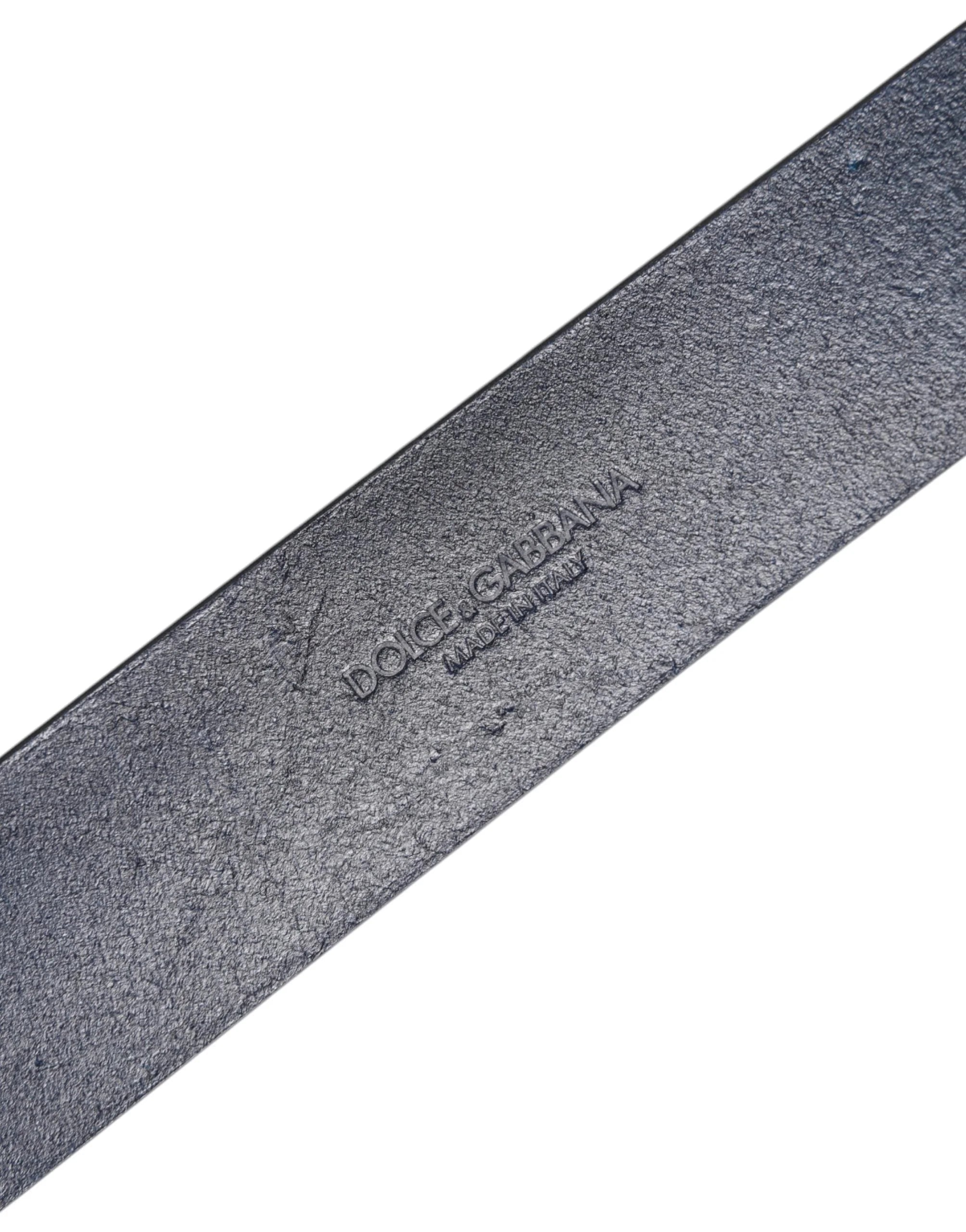 Dolce & Gabbana Blue Leather Classic Metal Logo Buckle Belt - Belts