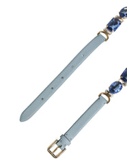 Dolce & Gabbana Blue Leather Crystal Chain Embellished Belt