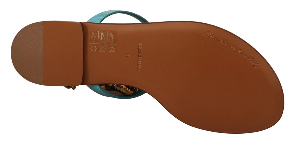 Dolce & Gabbana Blue Leather Devotion Flats Sandals - EU35.5/US5