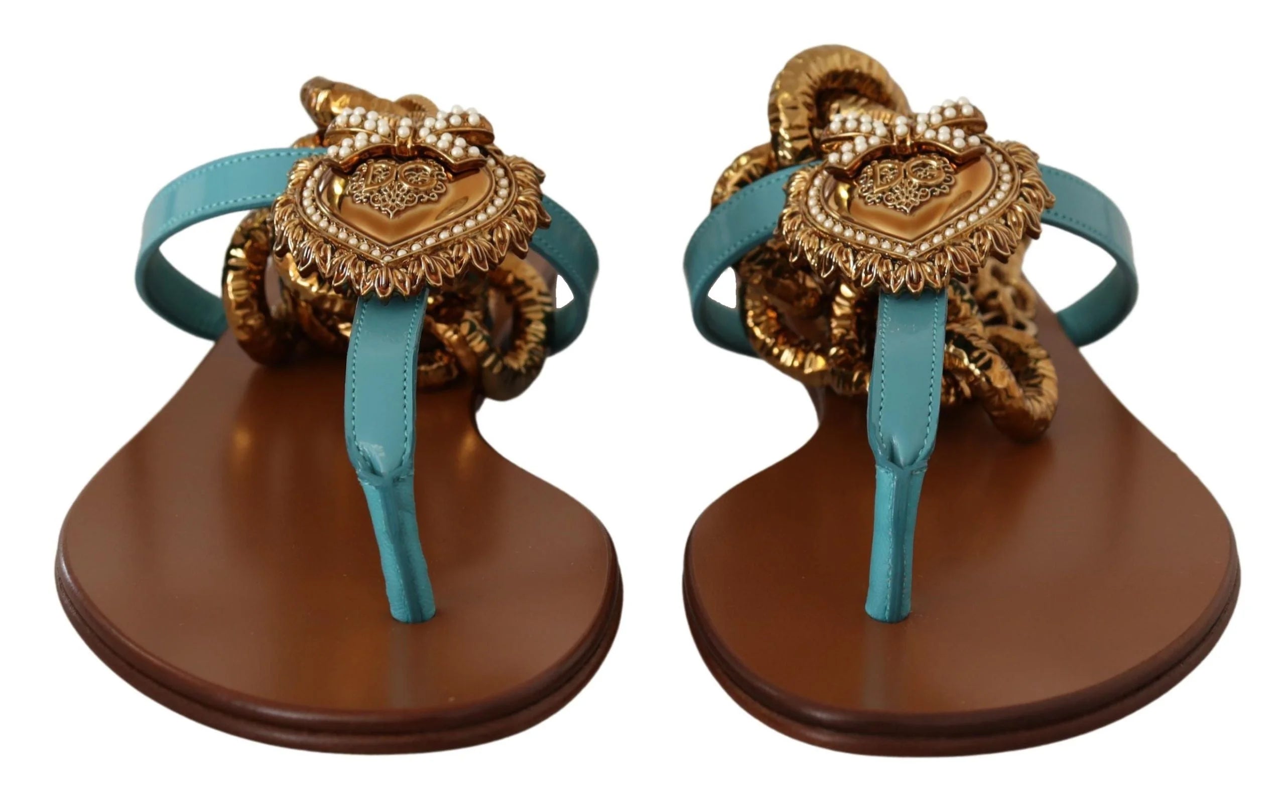 Dolce & Gabbana Blue Leather Devotion Flats Sandals - EU35.5/US5