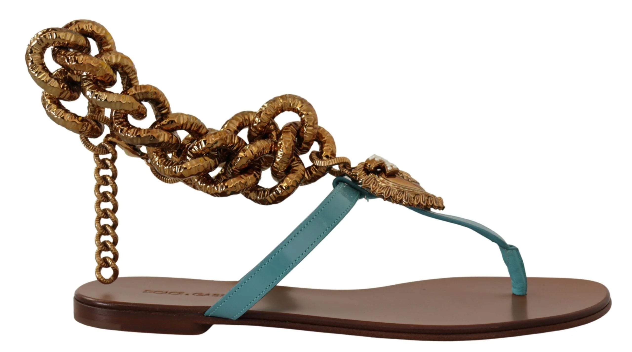 Dolce & Gabbana Blue Leather Devotion Flats Sandals - EU35.5/US5