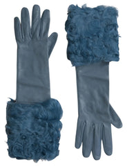 Dolce & Gabbana Blue Leather Fur Mid Arm Length Gloves - Gloves & Mittens