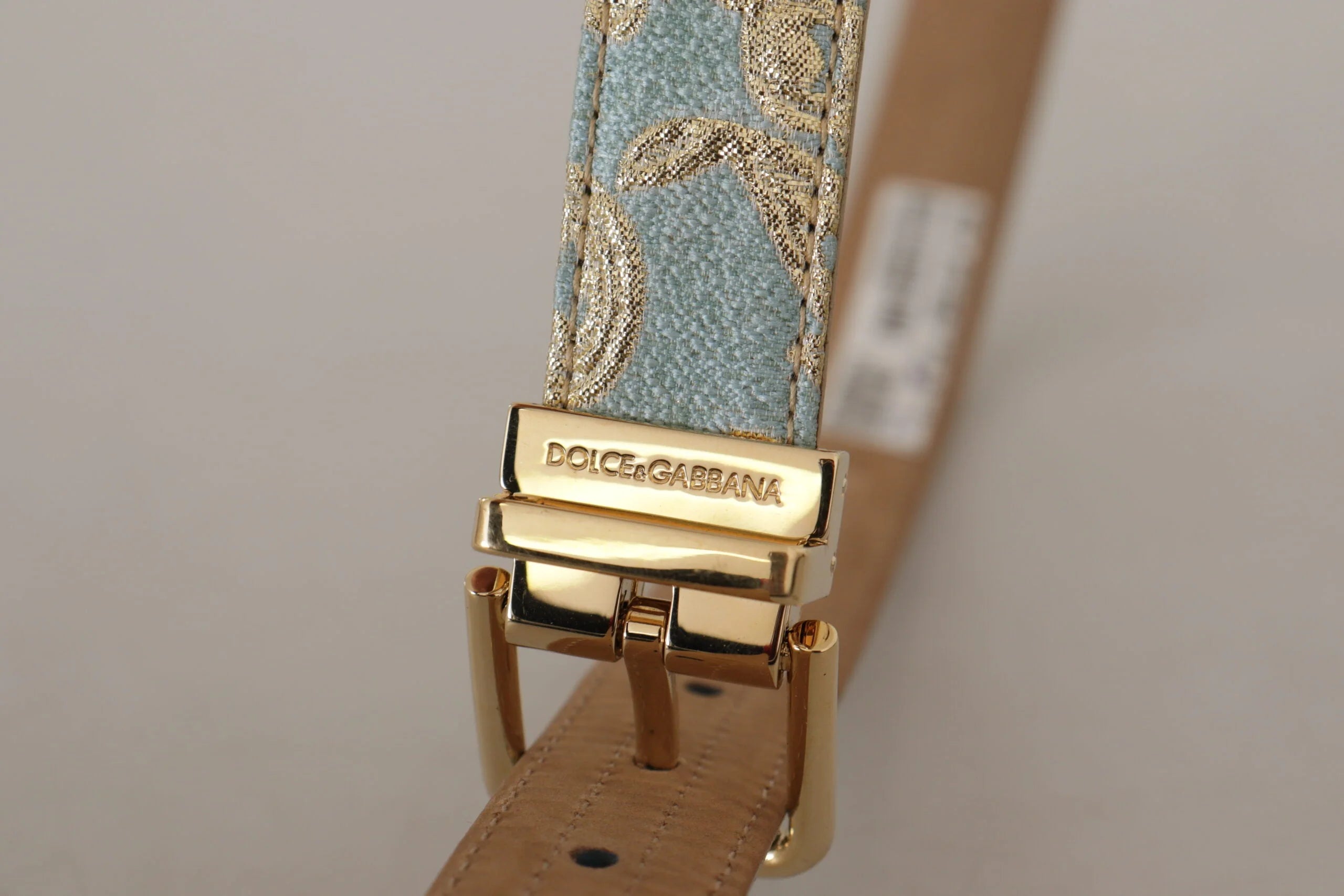 Dolce & Gabbana Blue Leather Jacquard Embossed Gold Metal Buckle Belt - 65 cm / 26 Inches - Belts