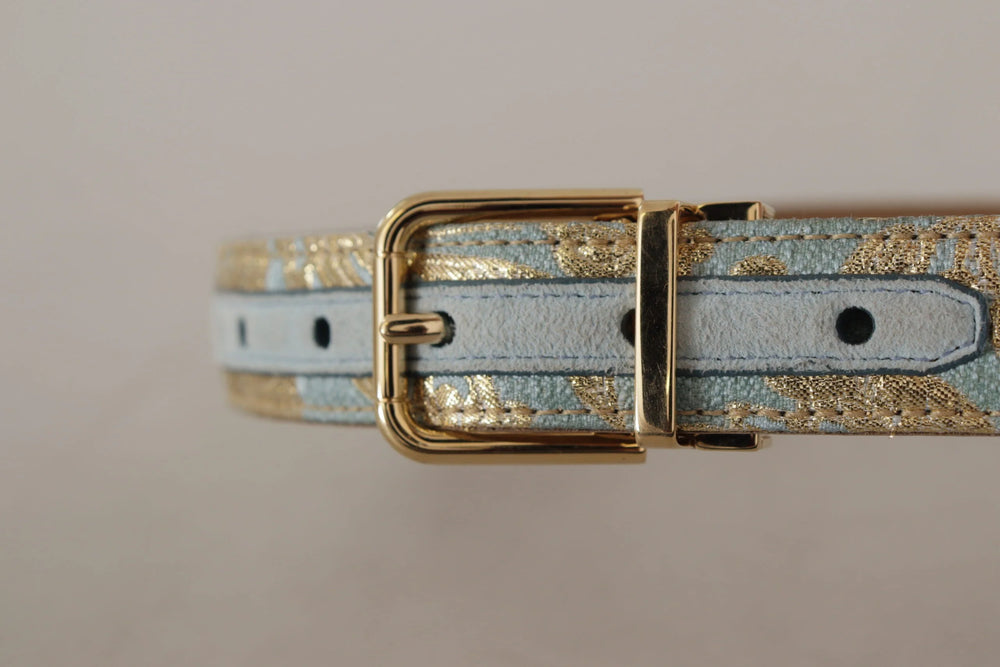 Dolce & Gabbana Blue Leather Jacquard Embossed Gold Metal Buckle Belt - 65 cm / 26 Inches - Belts
