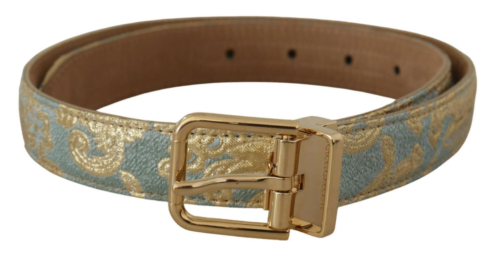 Dolce & Gabbana Blue Leather Jacquard Embossed Gold Metal Buckle Belt - 65 cm / 26 Inches - Belts
