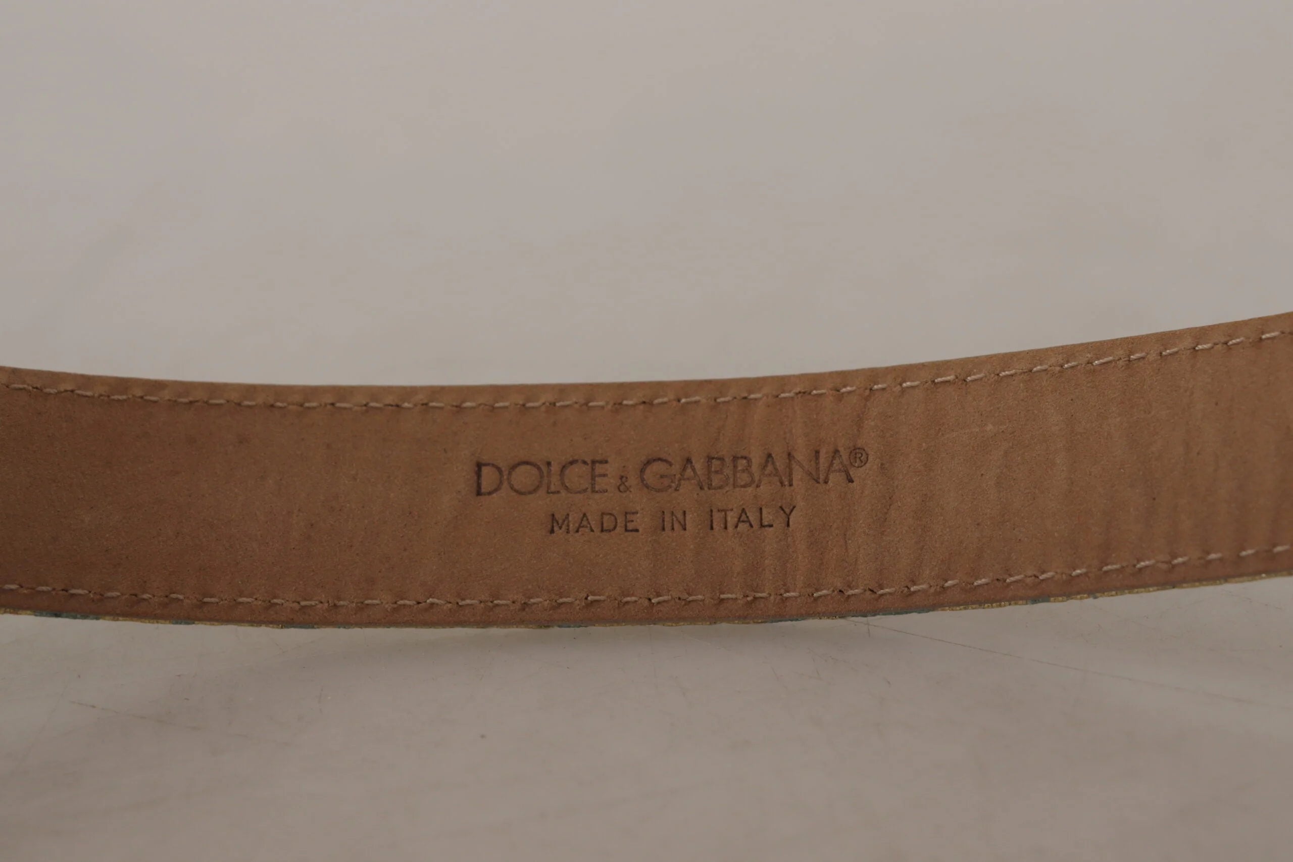 Dolce & Gabbana Blue Leather Jacquard Embossed Gold Metal Buckle Belt - 65 cm / 26 Inches - Belts