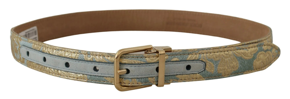 Dolce & Gabbana Blue Leather Jacquard Embossed Gold Metal Buckle Belt - 65 cm / 26 Inches - Belts