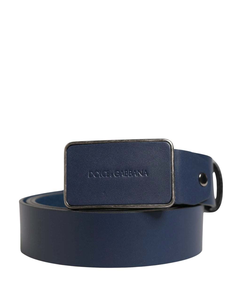 Dolce & Gabbana Blue Leather Logo Metal Buckle Men Belt - 115 cm / 46 Inches