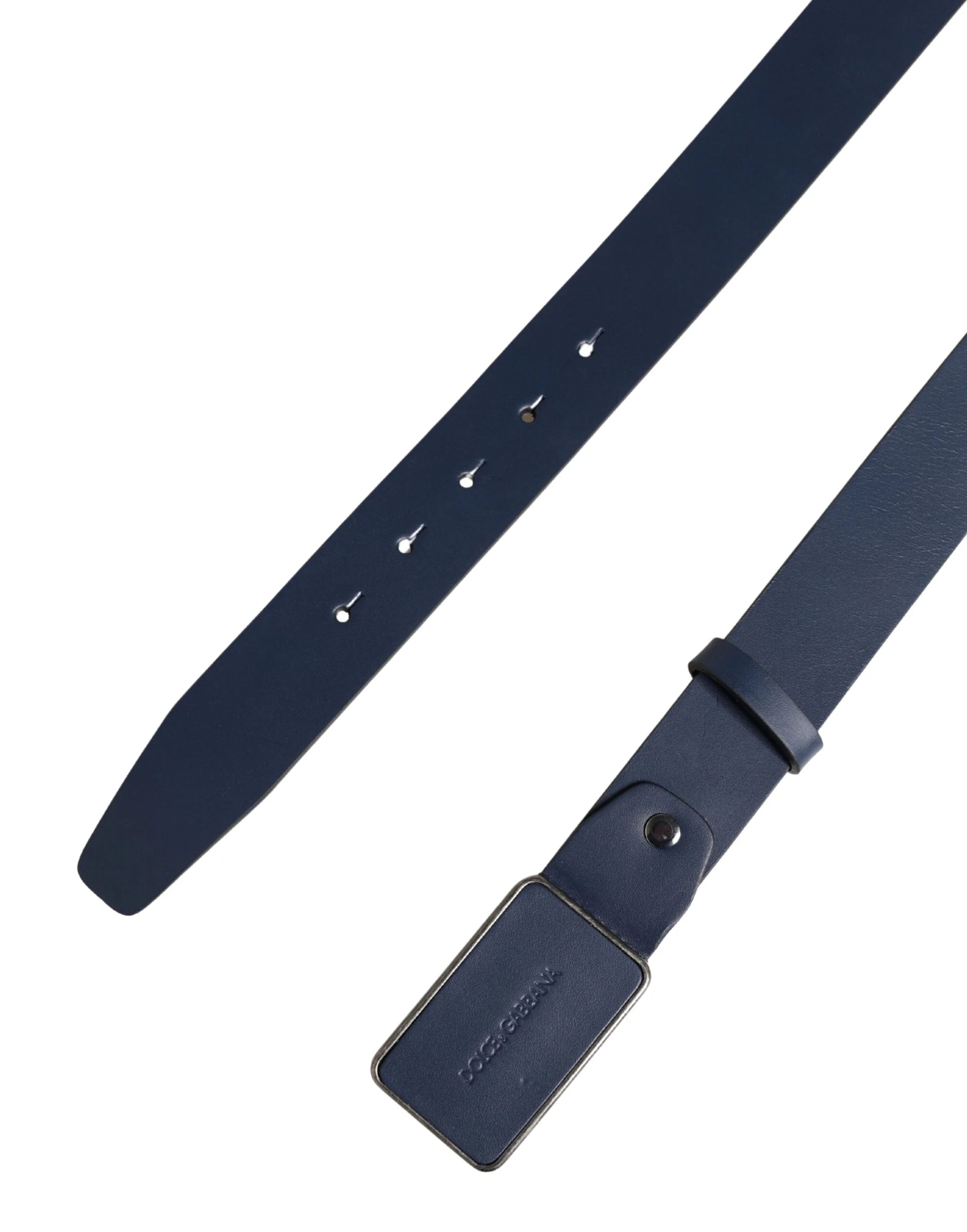 Dolce & Gabbana Blue Leather Logo Metal Buckle Men Belt - 115 cm / 46 Inches