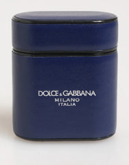 Dolce & Gabbana Blue Leather Logo Print Flip Holder Men Airpods Case - Headphone Carrying Cases