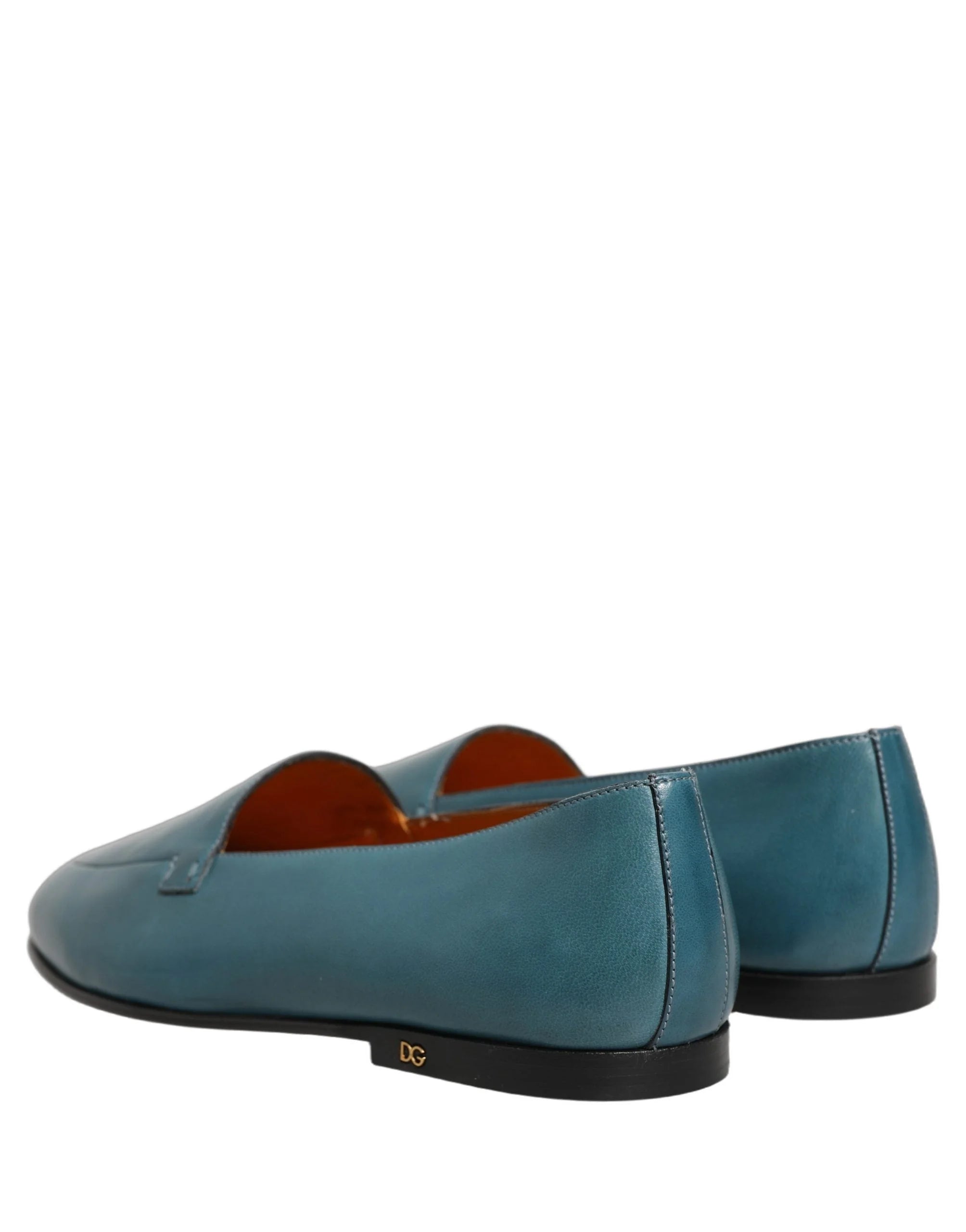 Dolce & Gabbana Blue Leather Logo Slip On Men Loafers Shoes - EU43/US10