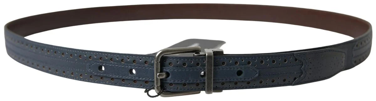 Dolce & Gabbana Blue Leather Perforated Metal Buckle Belt - 105 cm / 42 Inches - Belts