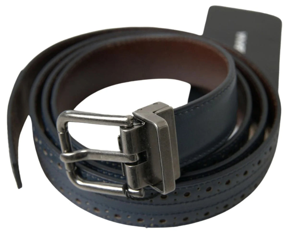 Dolce & Gabbana Blue Leather Perforated Metal Buckle Belt - 105 cm / 42 Inches - Belts
