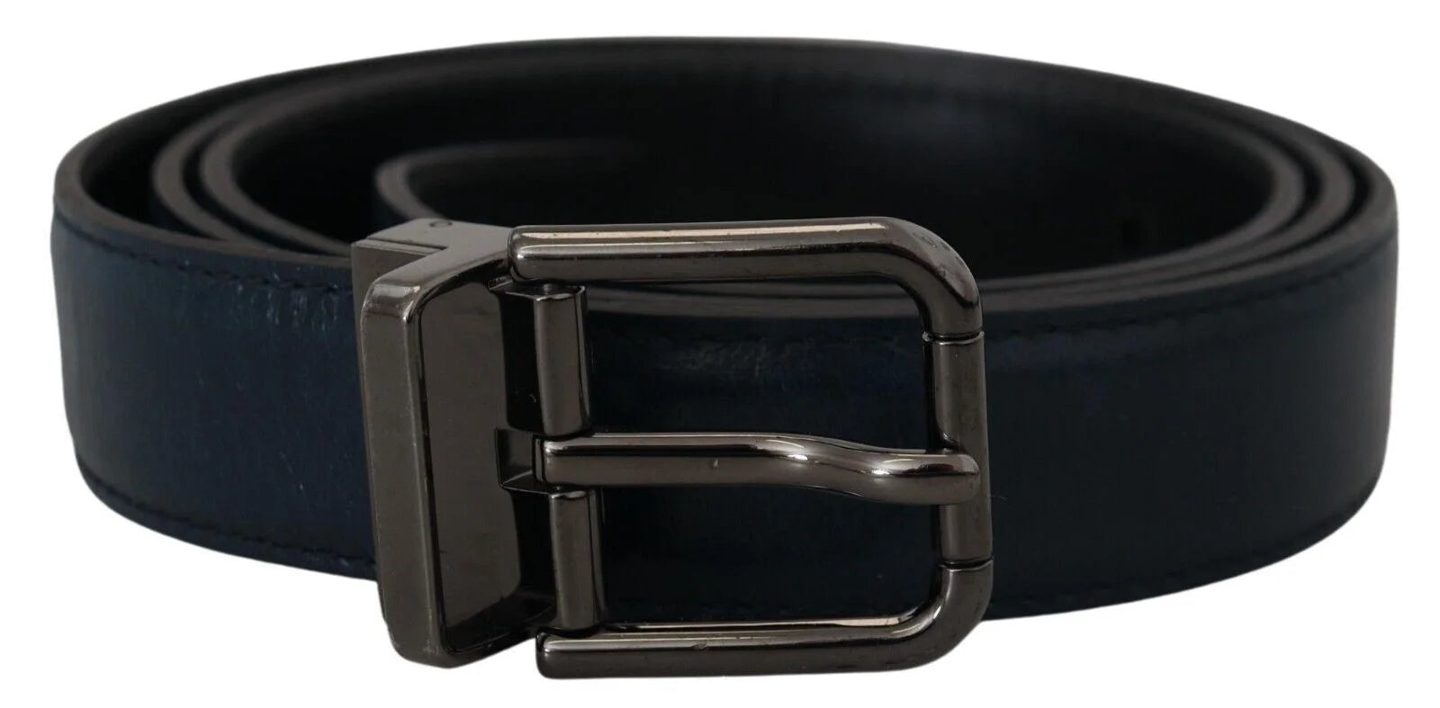 Dolce & Gabbana Blue Leather Silver Metal Buckle Vintage Belt - 90 cm / 36 Inches - Belts