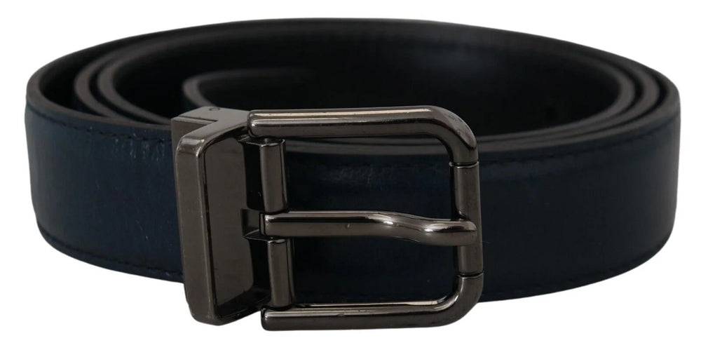 Dolce & Gabbana Blue Leather Silver Metal Buckle Vintage Belt - 90 cm / 36 Inches - Belts