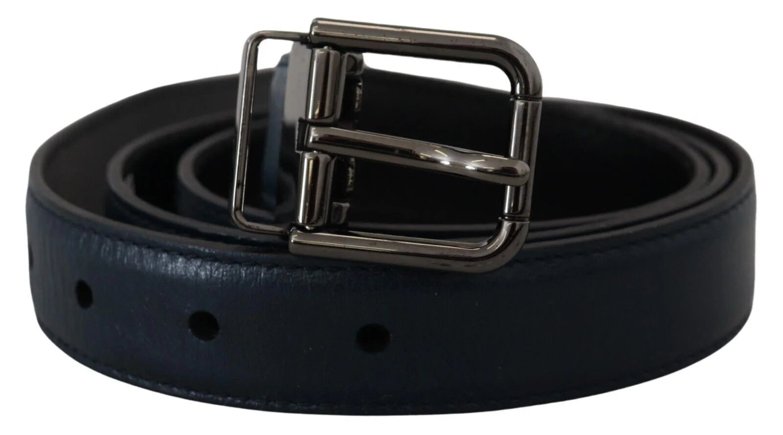 Dolce & Gabbana Blue Leather Silver Metal Buckle Vintage Belt - 90 cm / 36 Inches - Belts
