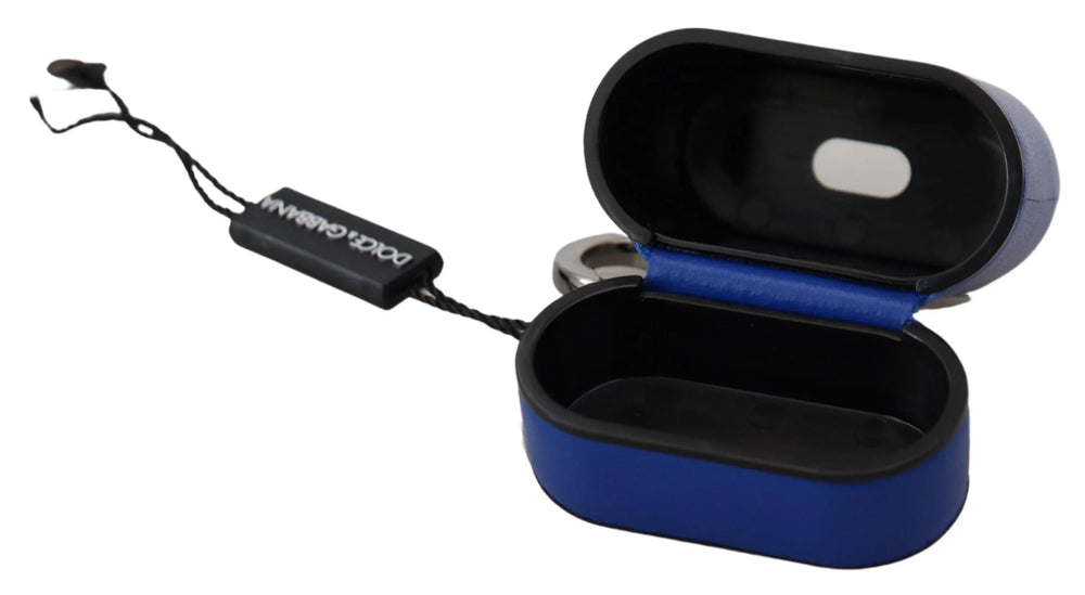 Dolce & Gabbana Blue Leather Silver Metal Logo Airpods Case - Headphone Carrying Cases