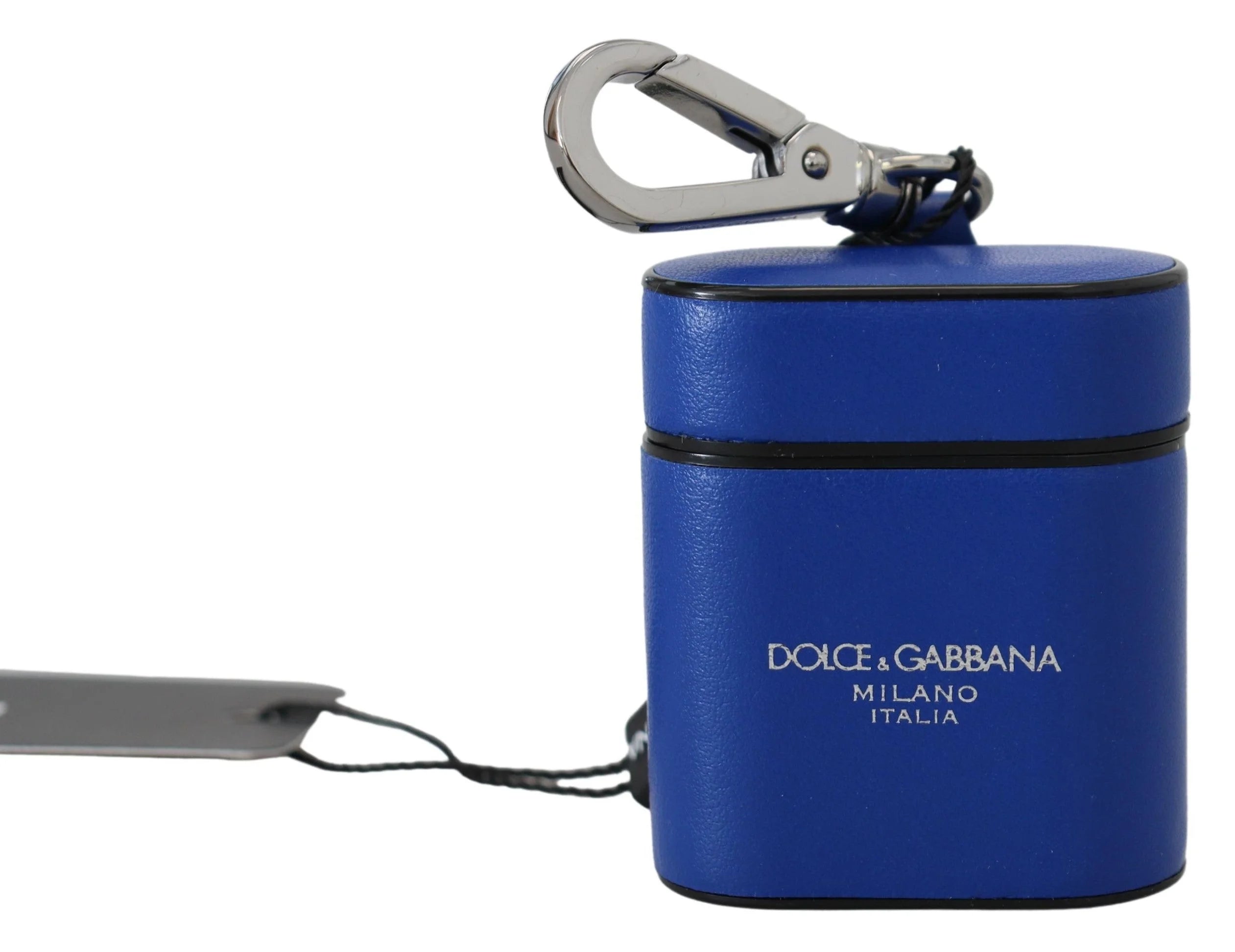 Dolce & Gabbana Blue Leather Silver Metal Logo Airpods Case - Headphone Carrying Cases