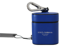 Dolce & Gabbana Blue Leather Silver Metal Logo Airpods Case - Headphone Carrying Cases