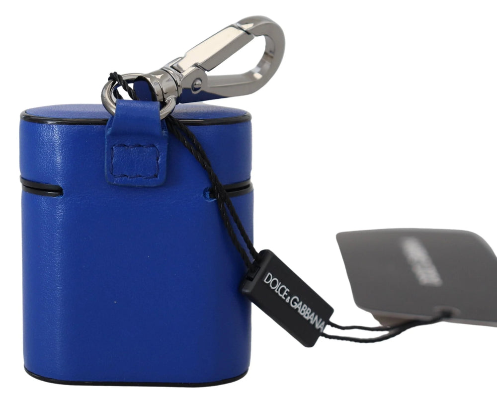 Dolce & Gabbana Blue Leather Silver Metal Logo Airpods Case - Headphone Carrying Cases