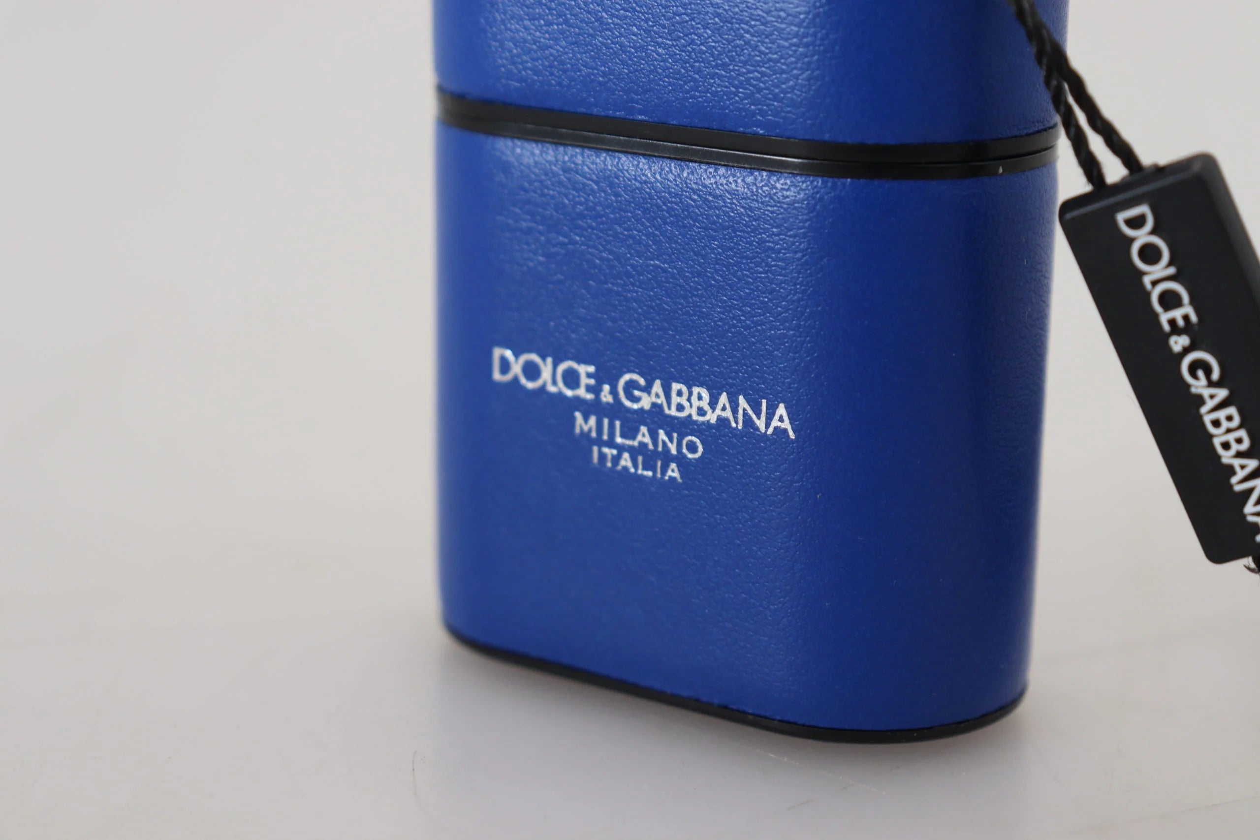 Dolce & Gabbana Blue Leather Silver Metal Logo Airpods Case - Headphone Carrying Cases