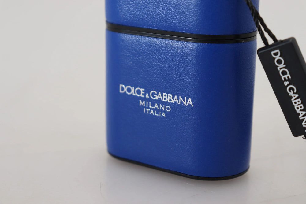 Dolce & Gabbana Blue Leather Silver Metal Logo Airpods Case - Headphone Carrying Cases