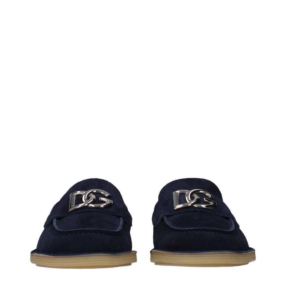 Dolce & Gabbana Blue Leather Slip-On Loafers