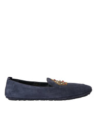 Dolce & Gabbana Blue Leather Suede Crystal Crown Loafers Shoes - EU40/US7 - Flats