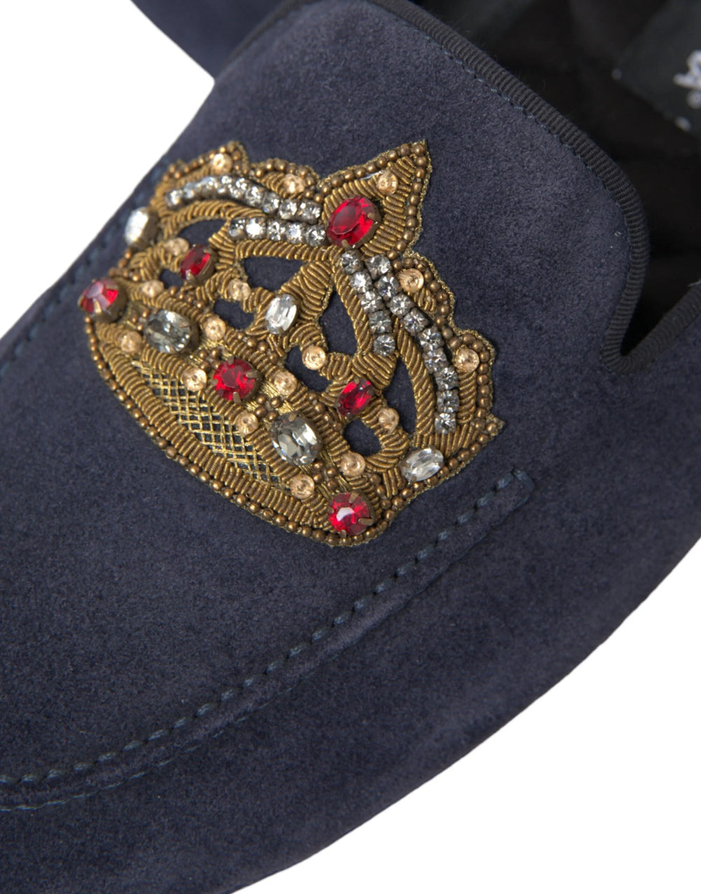 Dolce & Gabbana blå läder mocka loafers med kristallkrona - EU40/US7