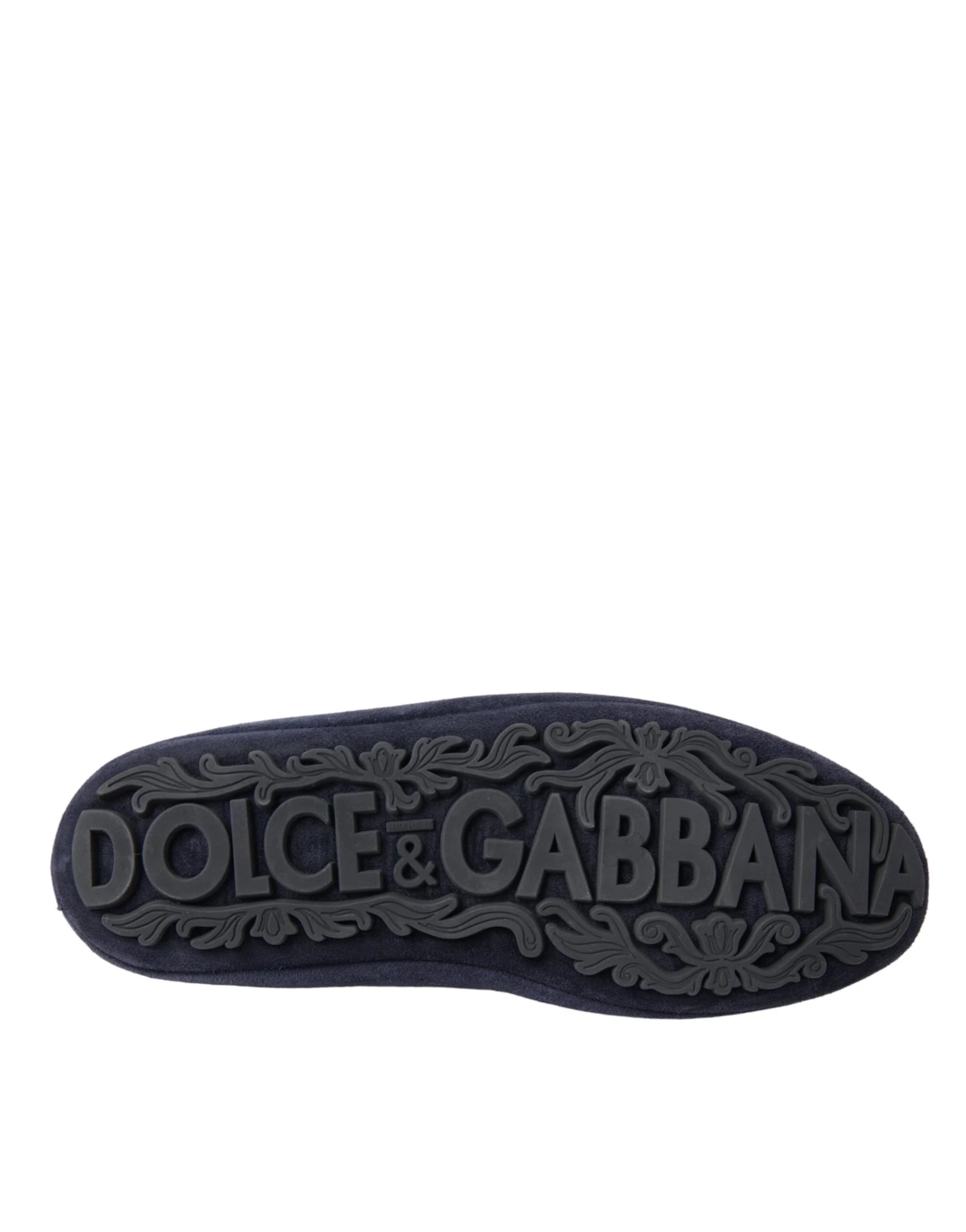 Dolce & Gabbana blå läder mocka loafers med kristallkrona - EU40/US7