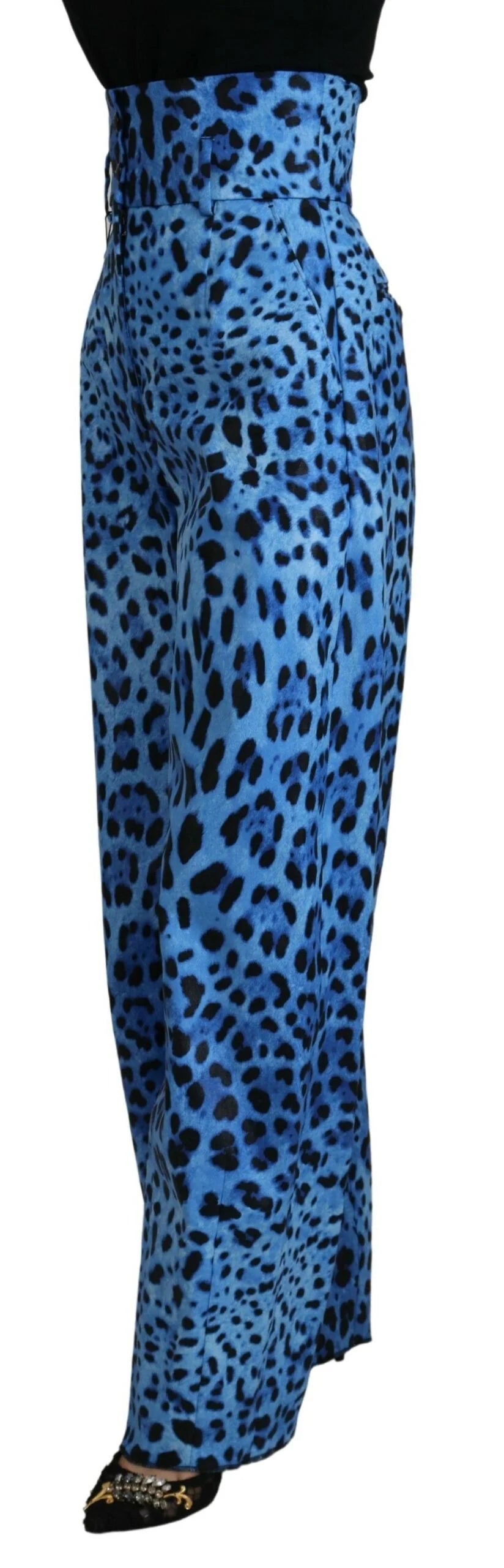Dolce & Gabbana Blue Leopard Print High Waist Pants - IT40|S - Trousers