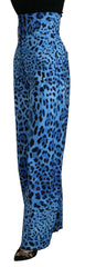 Dolce & Gabbana Blue Leopard Print High Waist Pants - IT40|S - Trousers