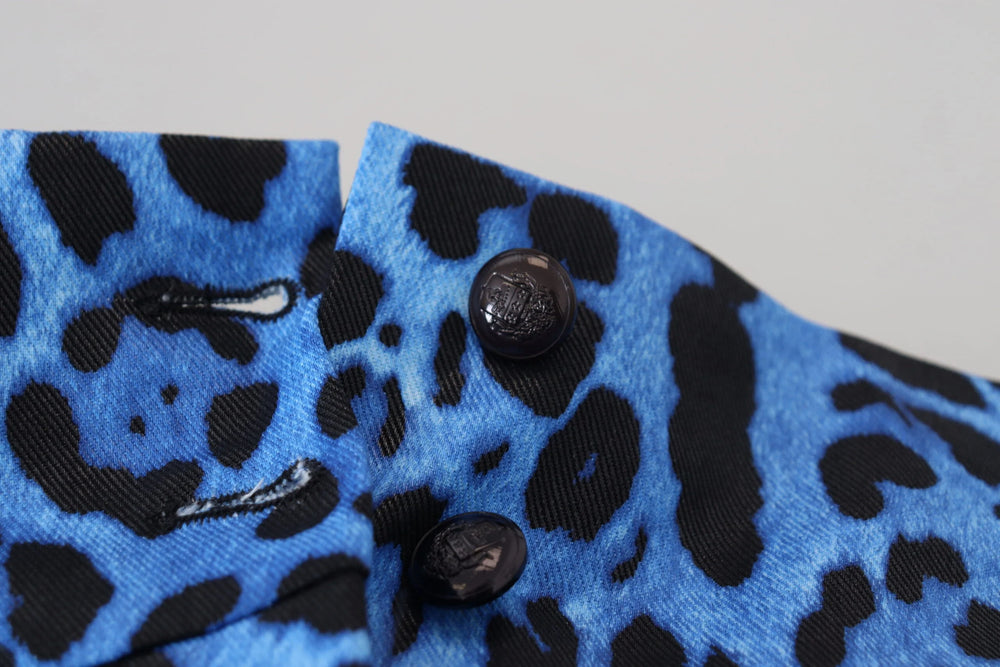Dolce & Gabbana Blue Leopard Print High Waist Pants - IT40|S - Trousers