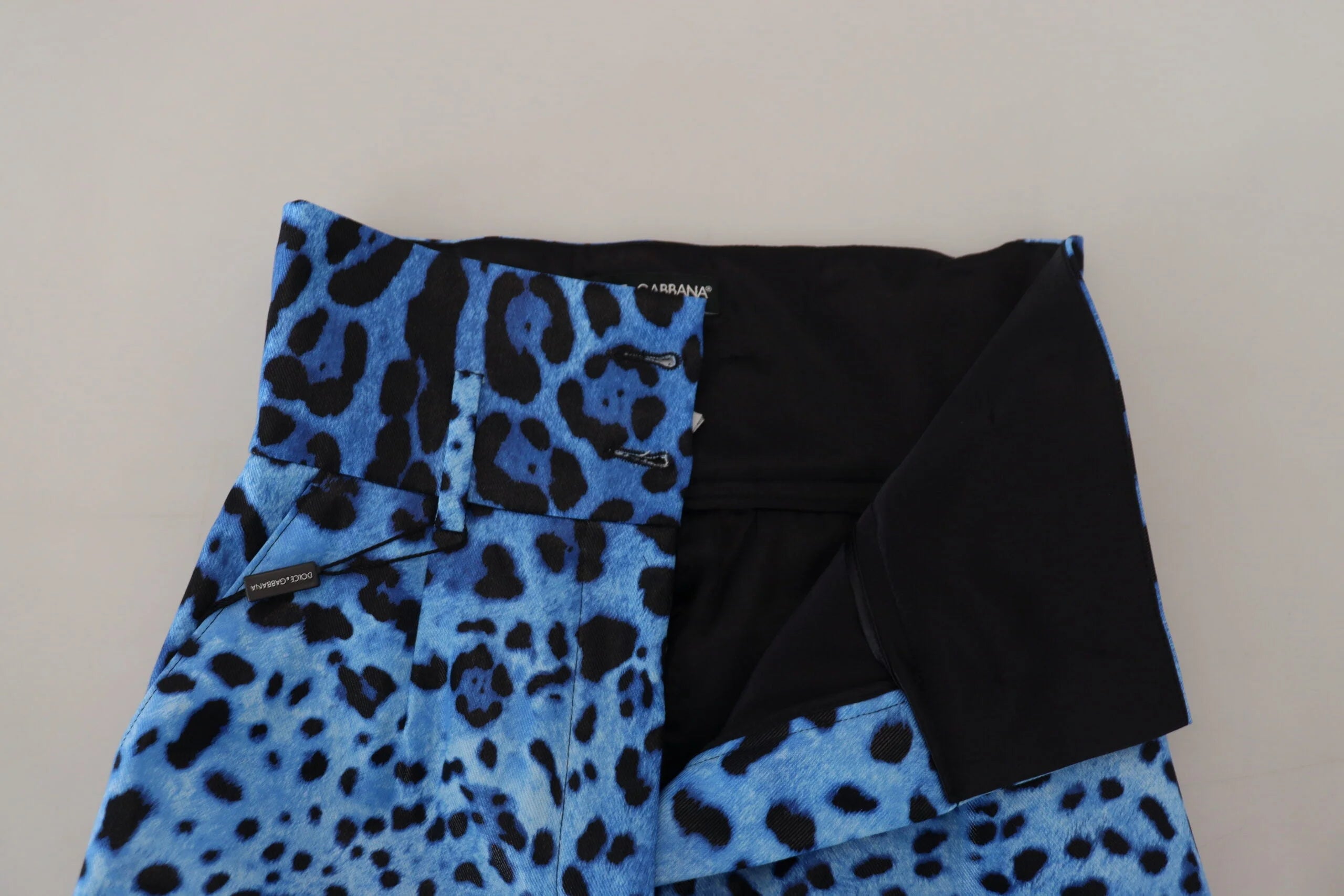 Dolce & Gabbana Blue Leopard Print High Waist Pants - IT40|S - Trousers