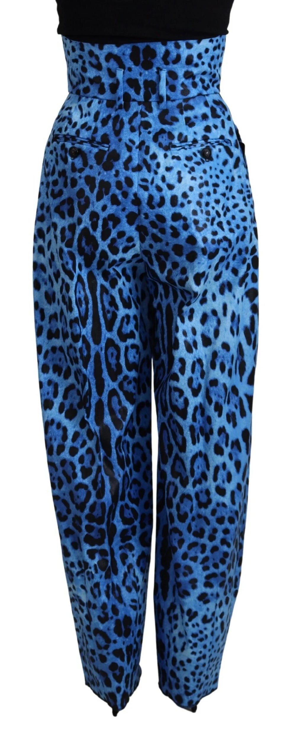 Dolce & Gabbana Blue Leopard Print High Waist Pants - IT40|S - Trousers