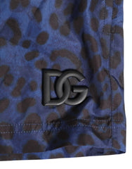 Dolce & Gabbana Blue Leopard Print Polyester Elastic Waistband Swimwear - IT6| L - Swim Boxers