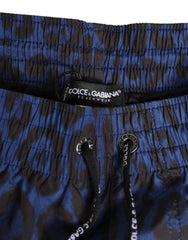 Dolce & Gabbana Blue Leopard Print Polyester Elastic Waistband Swimwear - IT6| L - Swim Boxers