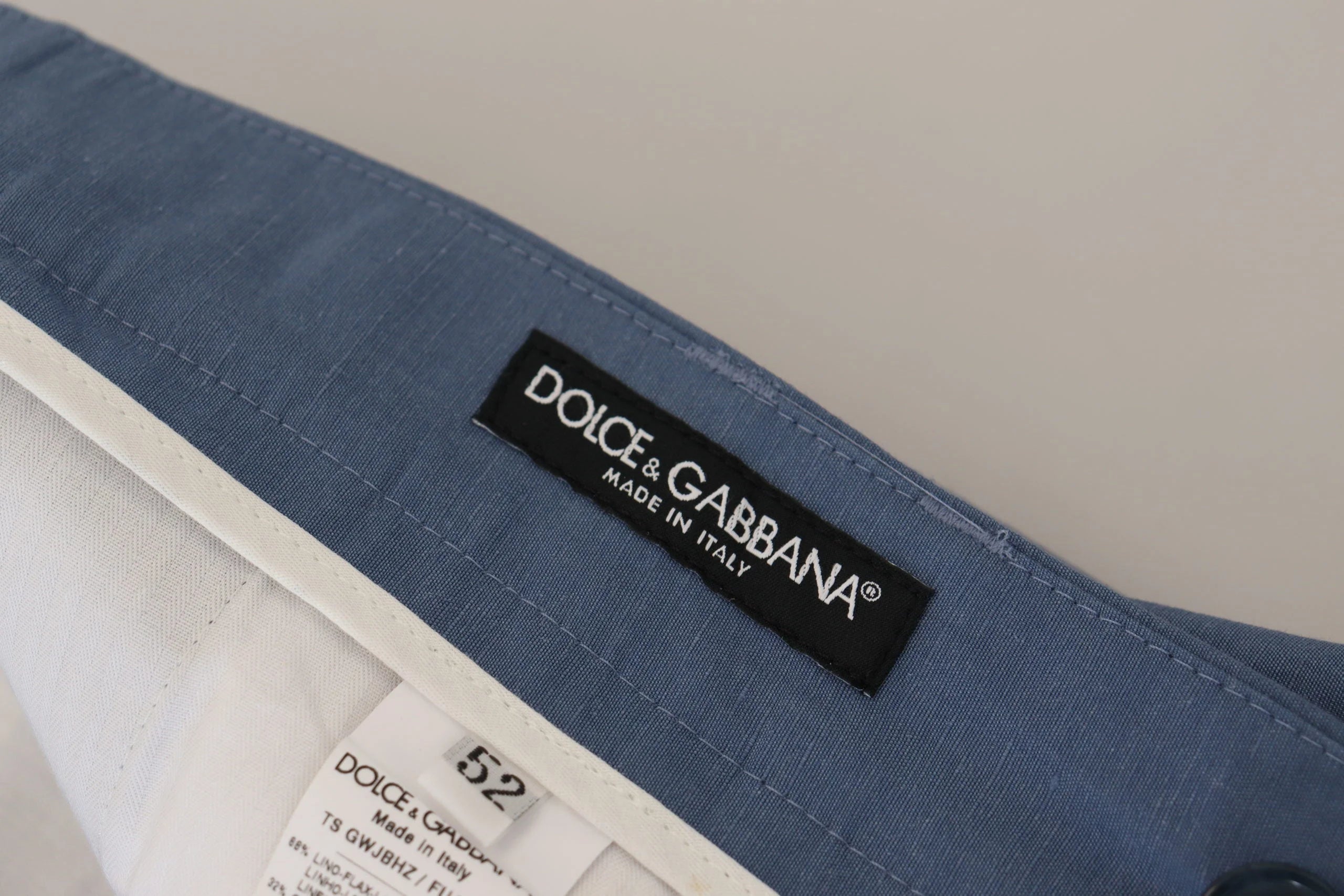 Dolce & Gabbana Blue Linen Chino Formal Pants - Chinos